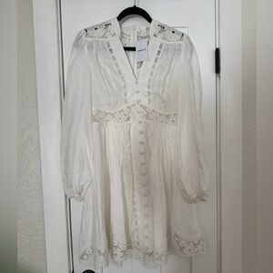 Zimmermann Ivory Plunge Mini Dress